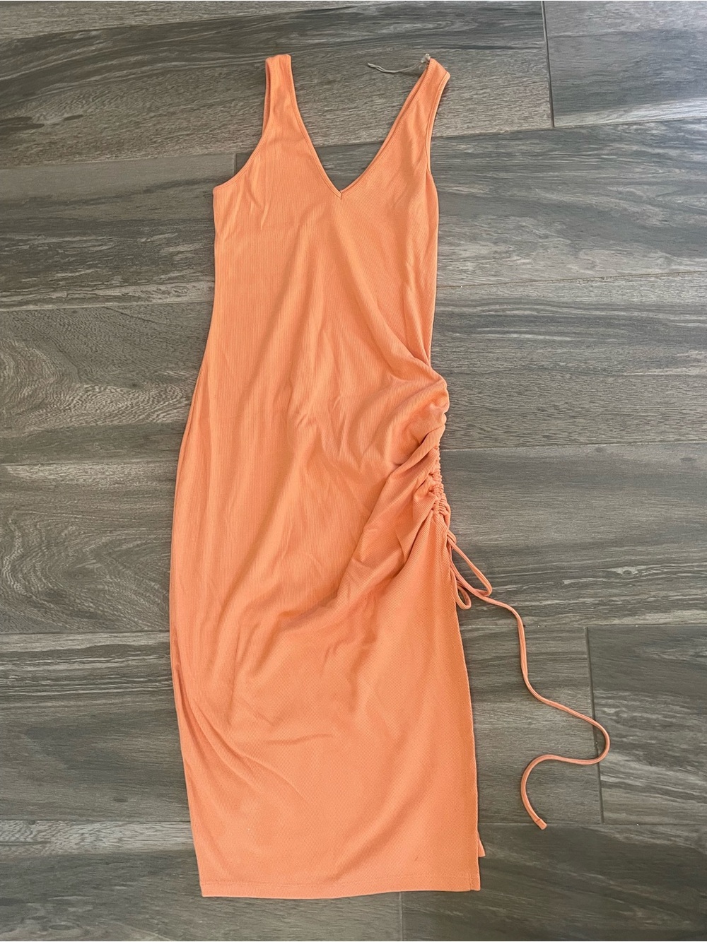 a new day Peach Ruched-Side V-Neck Midi Dress